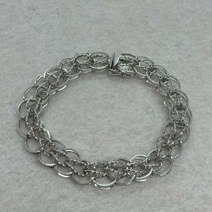 Vtg 925 Sterling Silver Double Link Woven Starter Charm Bracelet | 7.5” | 12.6g